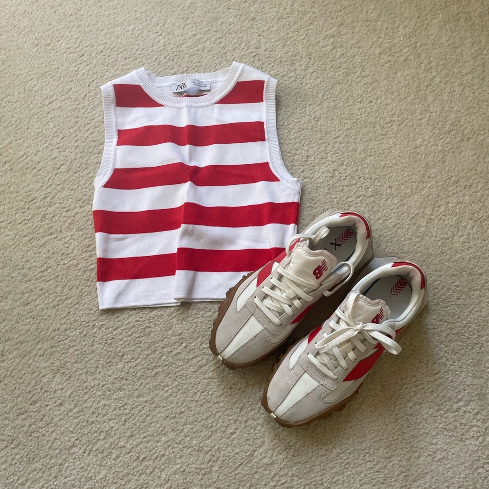 Zara Red and White Knit Top-EUC